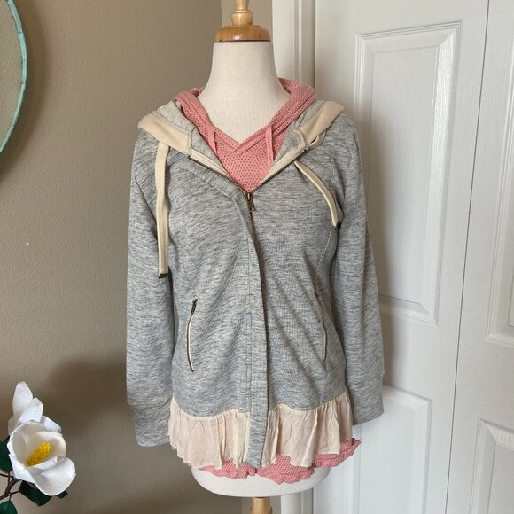 Evy's Tree The Korey French Terry Hoodie - Size Medium, Grey, Contrast Ruffle - Picture 1 of 7